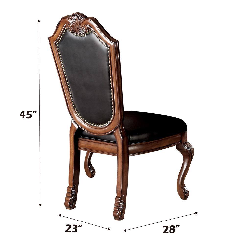Chateau De Ville Black Leather and Wood High Side Chair