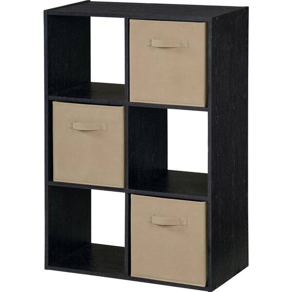 Ameriwood 36 in. x 24 in. Black Ebony Ash 6-Cube Storage Organizer with Bin