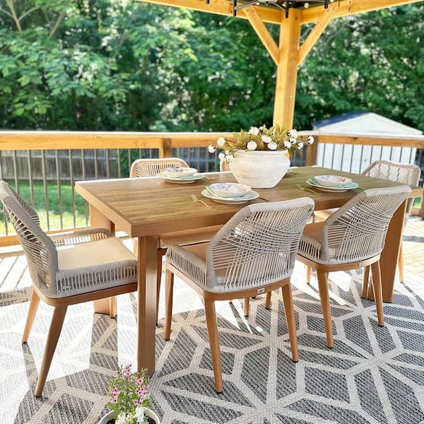 PURPLE LEAF 7-Piece Aluminum Outdoor Dining Set Teak Patio
