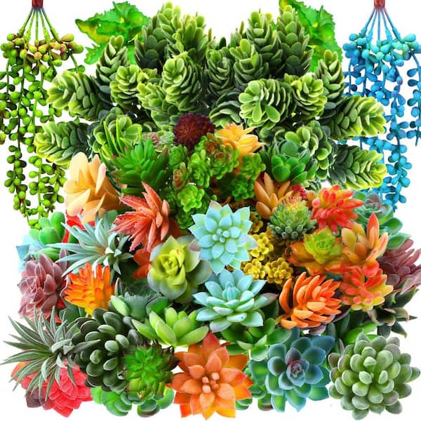 Unbranded 3.94 in. 80 pcs Green Indoor Outdoor Artificial Plant Assorted  Succulent Unpotted Faux Decorative for Garden Landscape 59C1124D1920