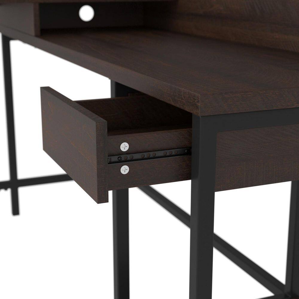 Warm Brown L-Shaped Wood Computer Desk with Hutch