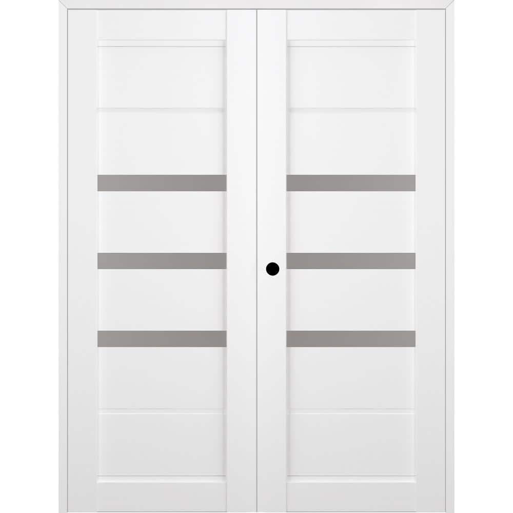 Rita 56 in. x 80 in. Right Hand Active 3-Lite Frosted Glass Bianco Noble Wood Composite Double Prehung French Door price history on PriceWatchPro