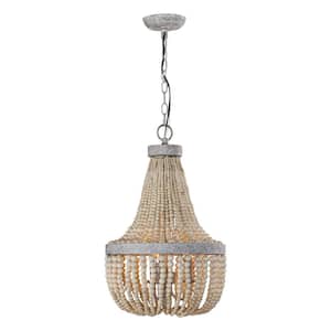 Farmhouse 3-Light Distressed Wood Bohemian Empire Chandelier with Beaded Accents