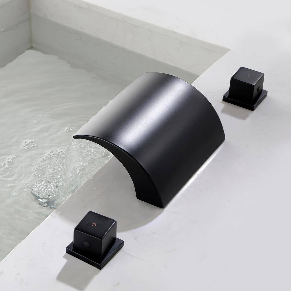 Matte Black Waterfall Spout Roman Tub Faucet with Double Handles