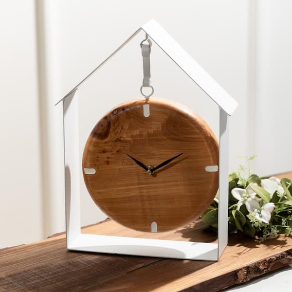 SULLIVANS 13 in. Brown Metal Framed House Desk Clock