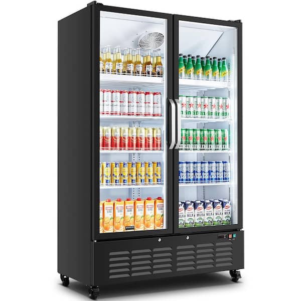 50in 36.8 Cu. Ft Commercial Upright Display Refrigerator 2-Glass Door Beverage Cooler in Black with ETL Certification