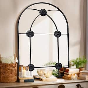24 in. W x 36 in. H Arched Classic Accent Mirror with Black Metal Frame Decorative Wall Mirror