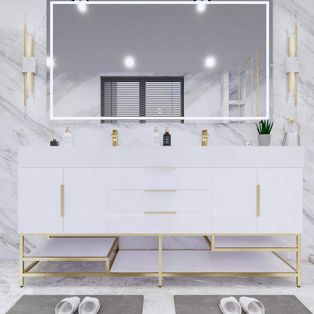 Bethany 71 in. W. x 20 in. D x 36 in. H Double Sink Freestanding Bath Vanity in High Gloss White with White Acrylic Top price history on PriceWatchPro