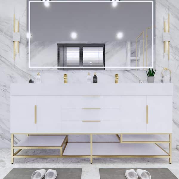 BV Better Vanity Bethany 71 in. W. x 20 in. D x 36 in. H Double Sink Freestanding Bath Vanity in High Gloss White with White Acrylic Top
