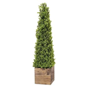 36 in. 2-tone Green Artificial Spring Boxwood Obelisk in Wood