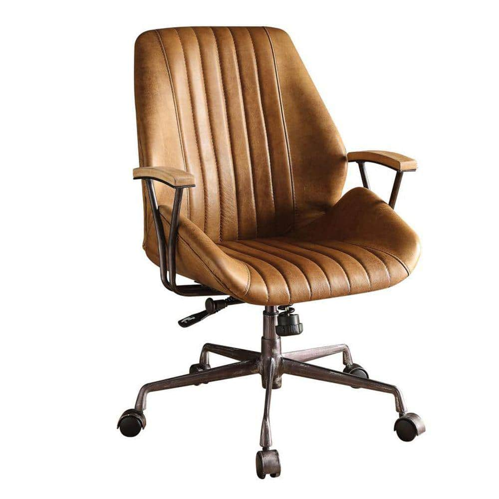 Metal & Leather Executive Office Chair Coffee Brown