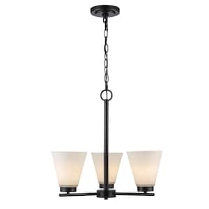 Fifer 3-Light Black Chandelier Light Fixture with Frosted Glass Shades