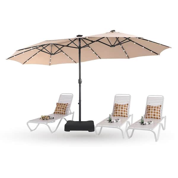 Unbranded 15 ft. Steel Pole Market Solar Rectangle Patio Umbrella in Beige