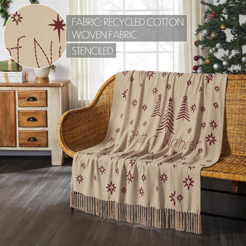 Star of Wonder Tan and Burgundy Cotton Woven Throw Blanket 50x60