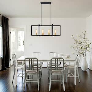 4-Light Black Modern Farmhouse Chandelier with Light Shade for Kitchen Island Dining Room