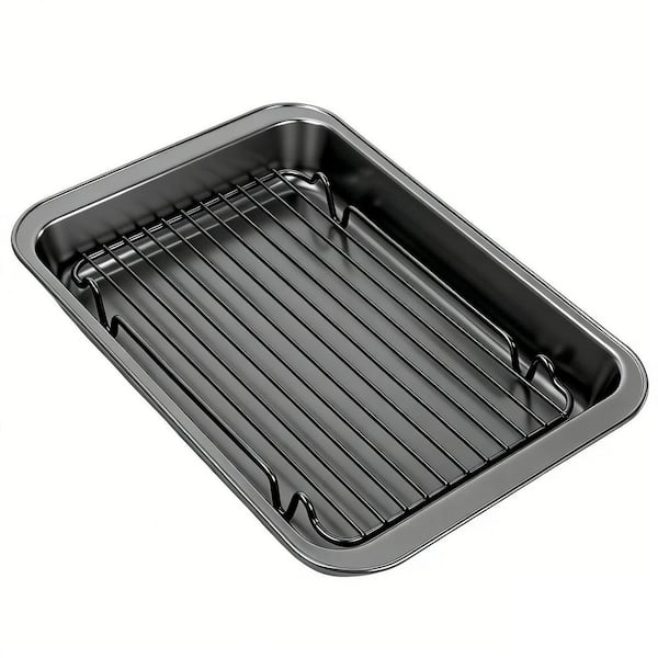 5 qt. Heavy Duty Carbon Steel Non-Stick Roasting Pan with Rack, Turkey Broiler Pan for Oven Cooking, Dishwasher Safe