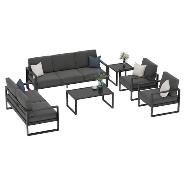 SUNVIVI 6-Piece Aluminum Patio Conversation Set with Gray Cushions