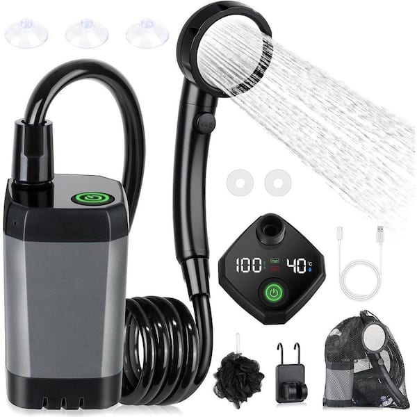 Portable Camping Shower with LED Display, 4-Spray Modes, IPX7 Waterproof Pump for Outdoor Use