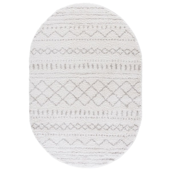 Arizona Shag Ivory/Beige 8 ft. x 10 ft. Geometric Lodge Oval Area Rug