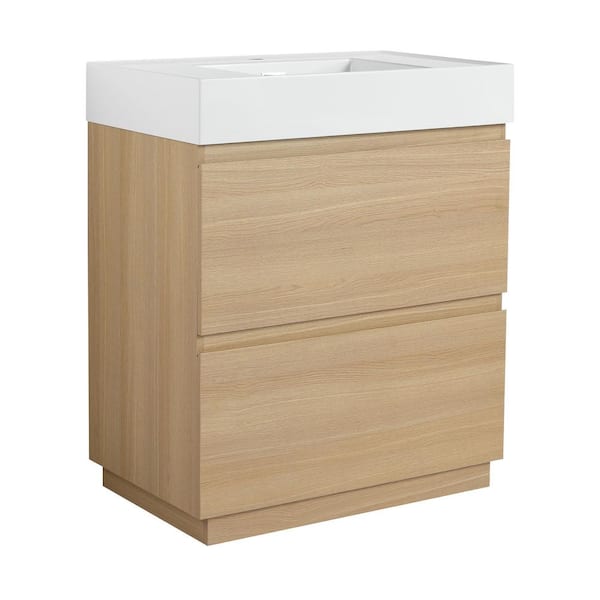 Unbranded Hot Selling 30 in. W Modern Freestanding Bath Vanity in Brown with Single White Resin Sink, 2-Drawer for Bathroom