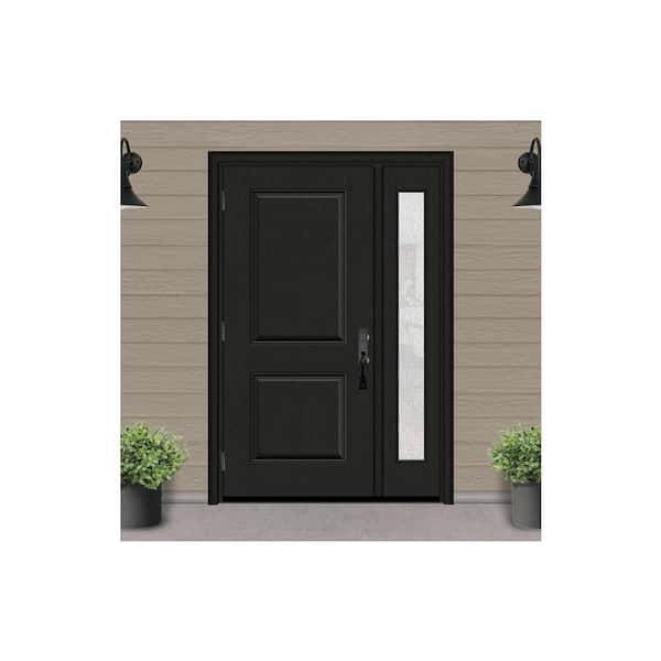 Regency 53 in. x 80 in. 2P Squaretop RHOS Onyx Stain Mahogany Fiberglass Prehung Front Door with Rain14 in.. SL 4-9/16
