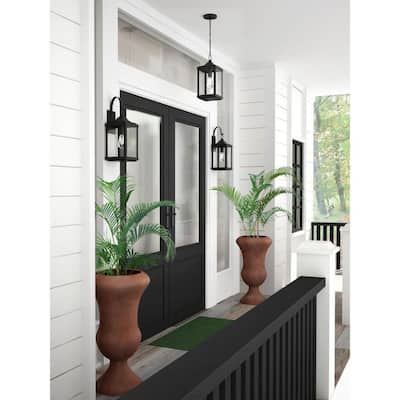 Park Court 19 in. 1-Light Textured Black Traditional Outdoor Wall Lantern with Clear Seeded Glass
