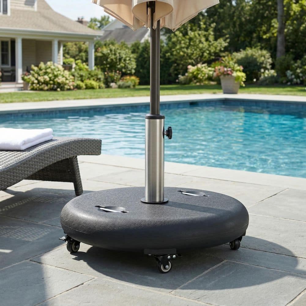 hayward 88 lbs round patio umbrella base in black California 50 lbs. Concrete Weighted Powdercoated Steel Umbrella Base, Frame, One Size , CFMT160-Black : Umbrella Bases : Patio, Lawn & Garden this base provides a stable and reliable foundation for your outdoor shade lohasco 80 lbs. HDPE Round