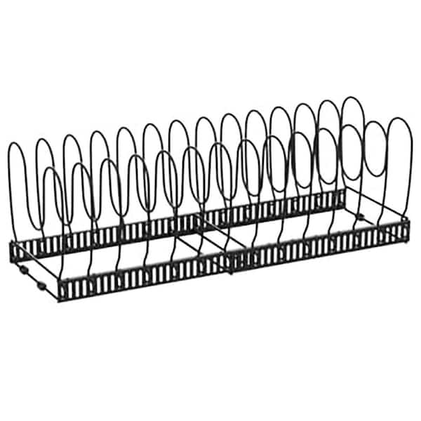 Black Expandable Organizer Rack Pot Rack with 14-Adjustable Dividers for Kitchen Cabinet Storage 2 Pack