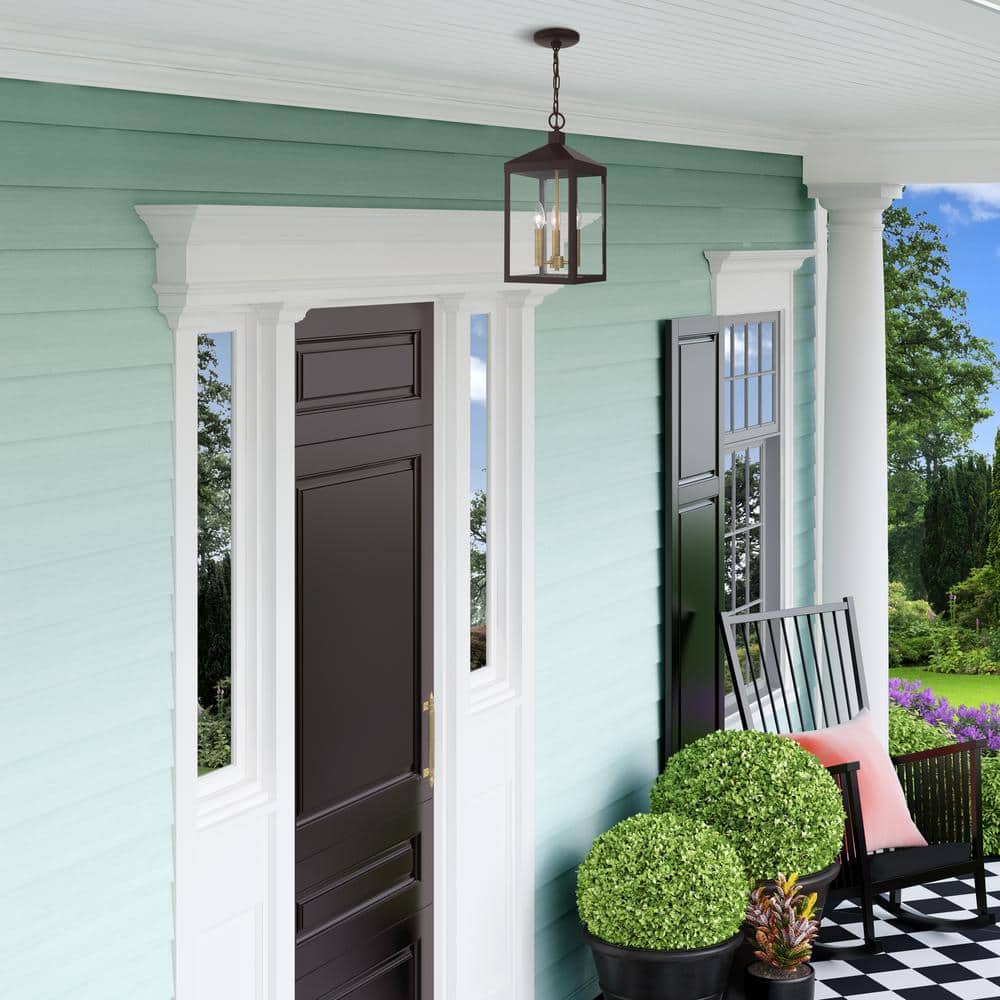 Nyack Bronze and Brass 3-Light Outdoor Pendant Lantern