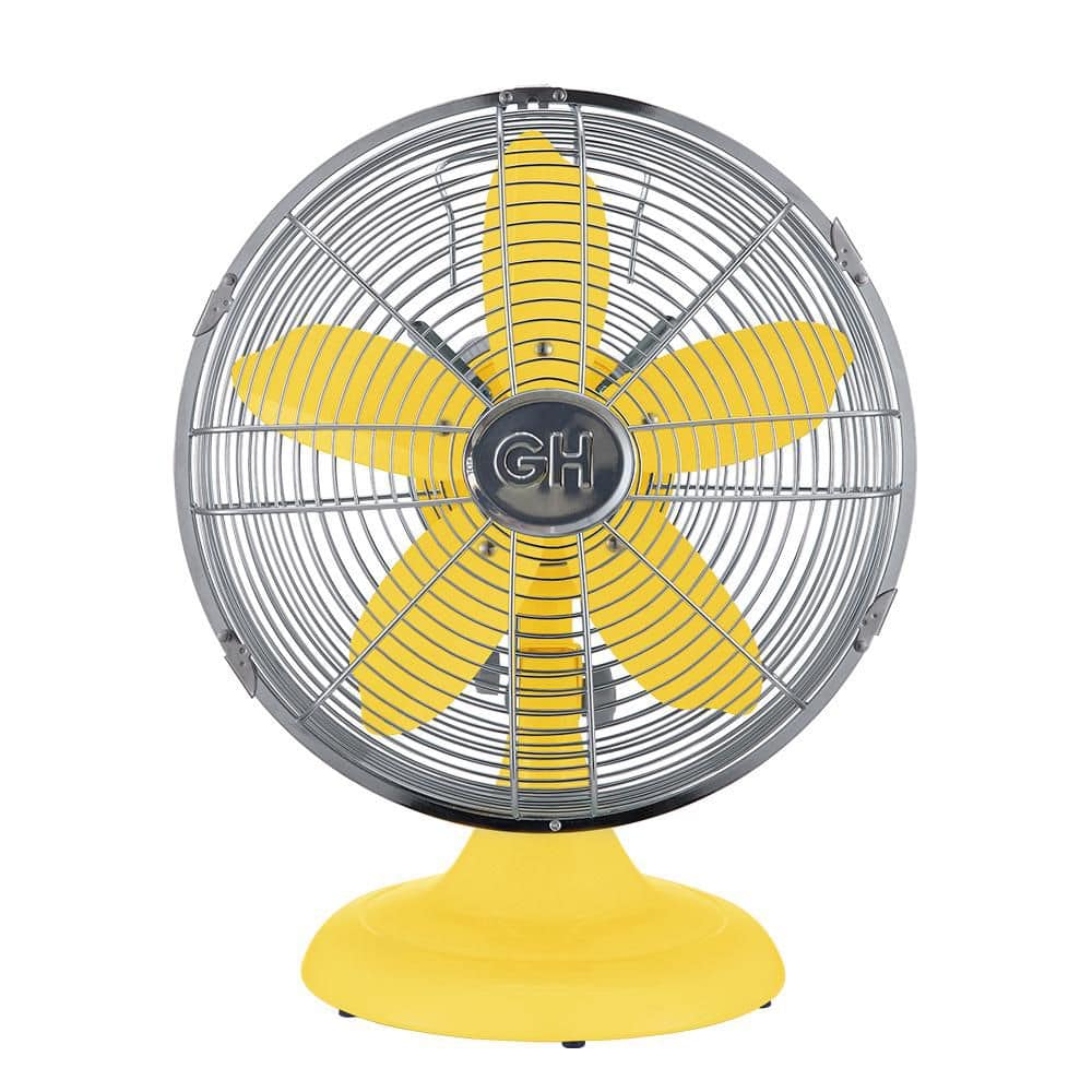 Yellow and Silver 12" Metal Oscillating Retro Table Fan
