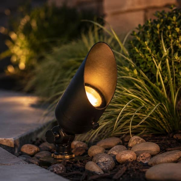 Low Voltage Black Hardwired Outdoor Brass Weather Resistant Spotlight with 5W MR16 LED Bulb & Stake