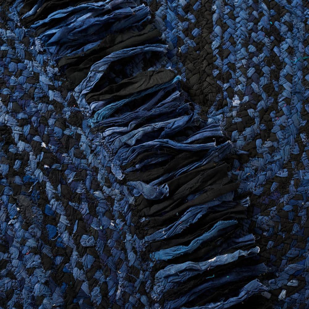 Navy and Black Oval Braided Cotton 6' x 9' Rug