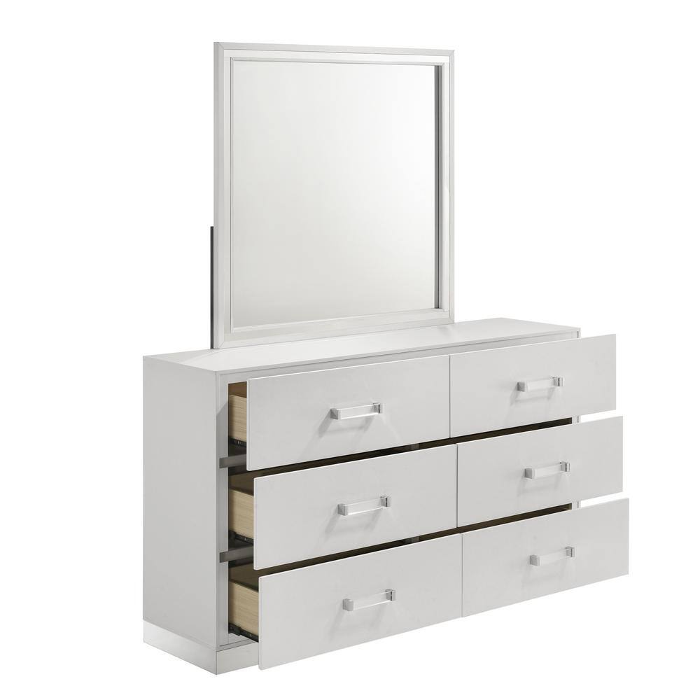 Europa White Queen Panel Bed Set with Dresser, Mirror, Nightstands