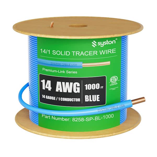 1000 ft. Blue 14 AWG Solid Bare Copper Direct Burial Tracer Wire, Underground, 600-Volt, Sunlight Resistant
