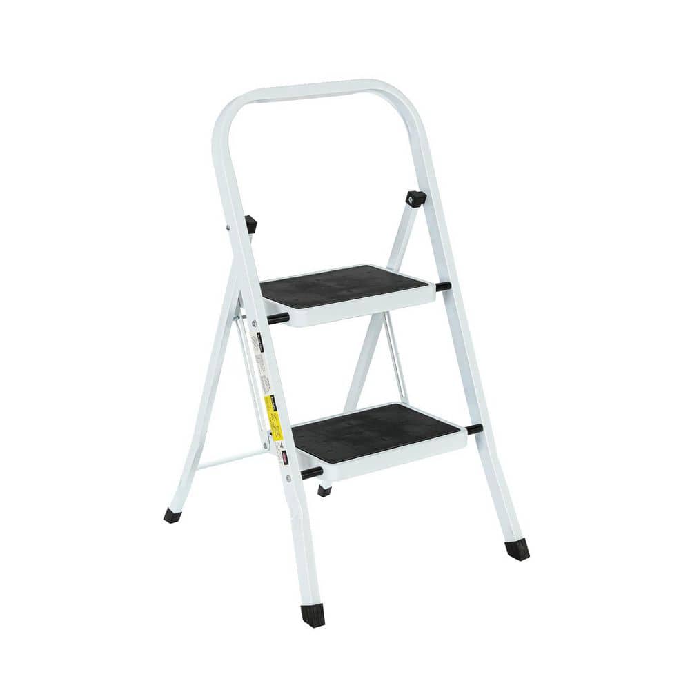 2.5 ft. Reach Hight 2-Step Iron Ladder Foldable Non-Slip Ladder Loading 330 lbs. for Home, Kitchen, Office, White price history on PriceWatchPro