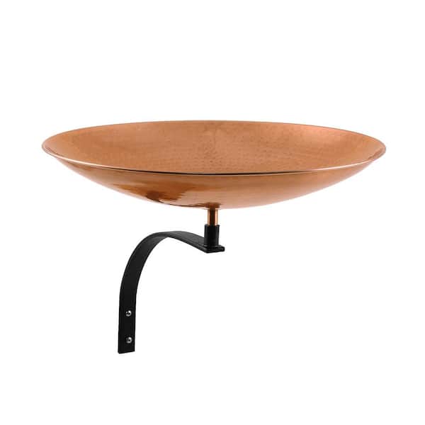 Stainless Steel Birdbath Bowl With Wall Mount Bracket, 16 in. Dia. Polished Copper Plated