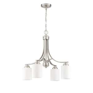 Bolden 4-Light Brushed Nickel Finish with Frost White Glass Chandelier for Kitchen/Dining/Foyer, No Bulbs Included