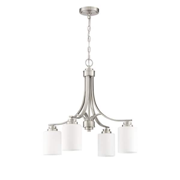CRAFTMADE Bolden 4-Light Brushed Nickel Finish with Frost White Glass Chandelier for Kitchen/Dining/Foyer, No Bulbs Included