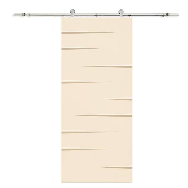 CALHOME 30 in. x 84 in. Beige Painted Composite MDF Paneled Interior Sliding Barn Door with Hardware Kit