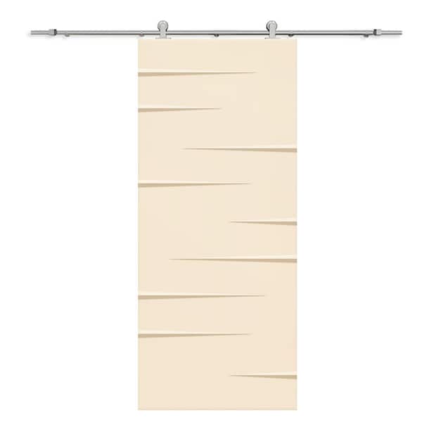 CALHOME 30 in. x 96 in. Beige Painted Composite MDF Paneled Interior Sliding Barn Door with Hardware Kit