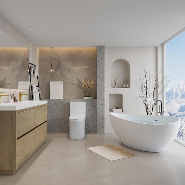 72 in. W Double Sink Freestanding Bath Vanity in Natural Oak with White Stone Resin Top