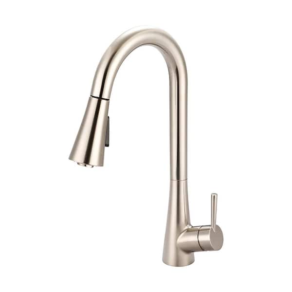 Olympia Faucets i2 Single-Handle Pull-Down Sprayer Kitchen Faucet with Bell Shaped Sprayer in Brushed Nickel