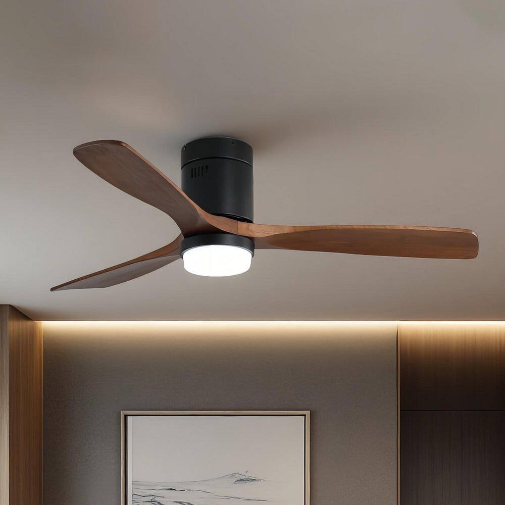 52 in. Integrated LED Indoor Flush Mount Walnut Standard Ceiling Fan with Light and Remote 6-Speed Reversible price history on PriceWatchPro