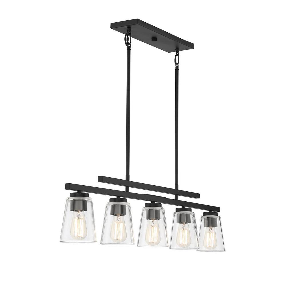 Calhoun Matte Black 40" Linear Chandelier with Glass Shades