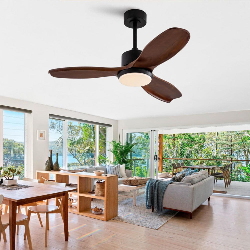 42 in. Indoor/Outdoor Black Flush Mount Standard Ceiling Fan with 3 Solid Wood Blades, Quiet DC Motor and Remote Control price history on PriceWatchPro