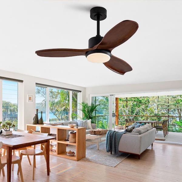 42 in. Indoor/Outdoor Black Flush Mount Standard Ceiling Fan with 3 Solid Wood Blades, Quiet DC Motor and Remote Control