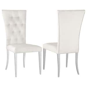 Kerwin White and Chrome Velvet Tufted Upholstered Dining Side Chair (Set of 2)