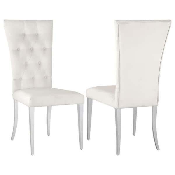 Coaster Kerwin White and Chrome Velvet Tufted Upholstered Dining Side Chair (Set of 2)