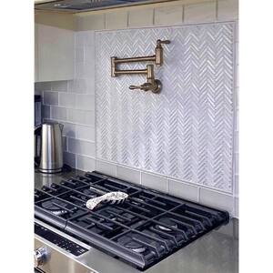White 11.8 in. x 11.8 in. Polished and Honed Herringbone Glass Mosaic Floor and Wall Tile (4.83 sq. ft./Case)