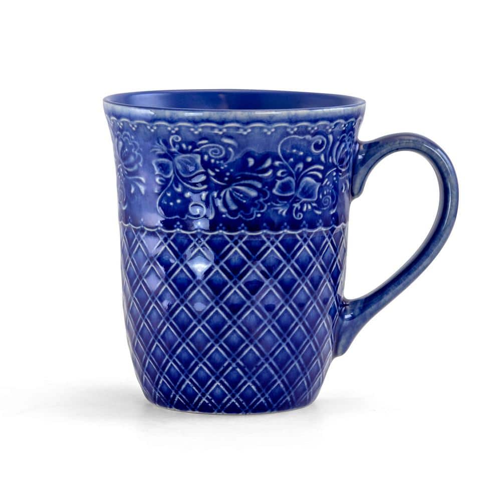 Indigo Lotus Floral Ceramic Square Dinnerware Set, Service for 4